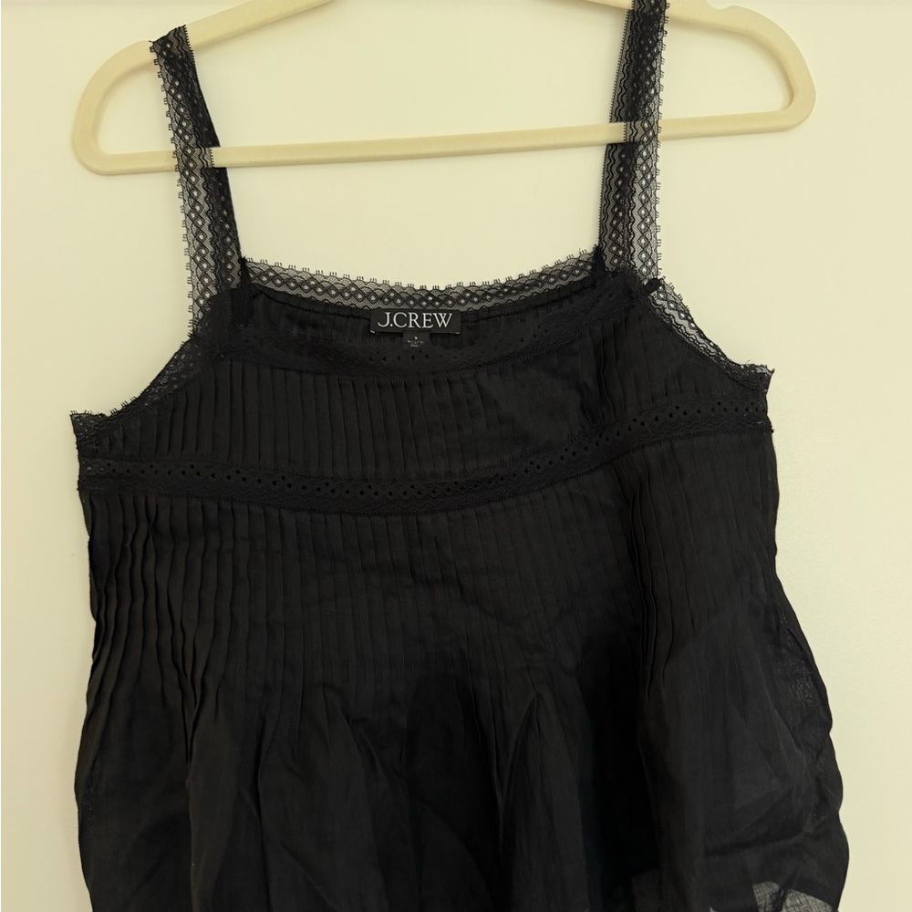 J. Crew Black Lace-Trim Pleated Camisole Tank